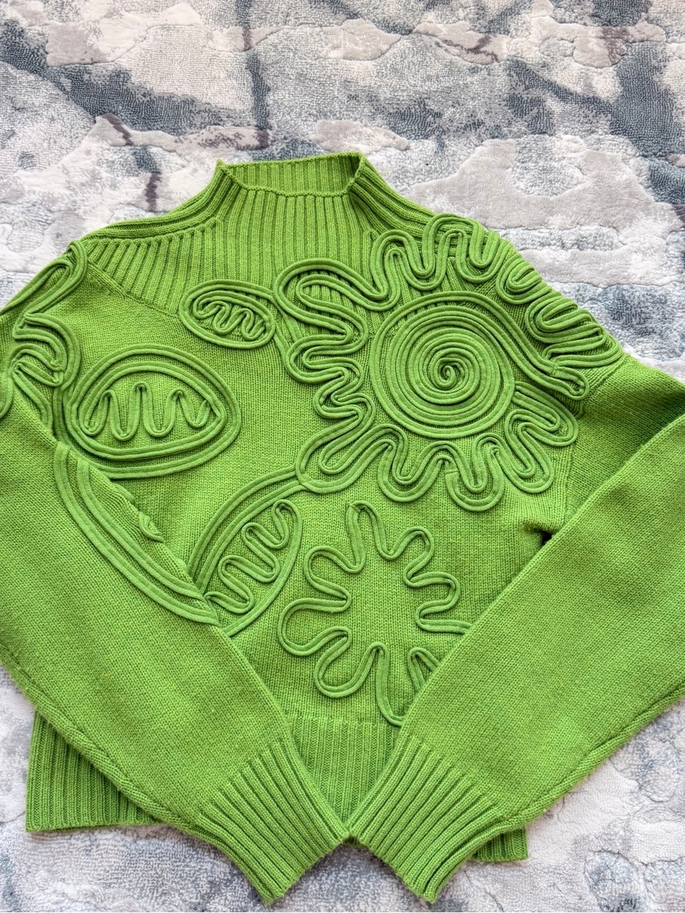 Cult Gaia  Deva Green Sculpted Floral Knit Sweater